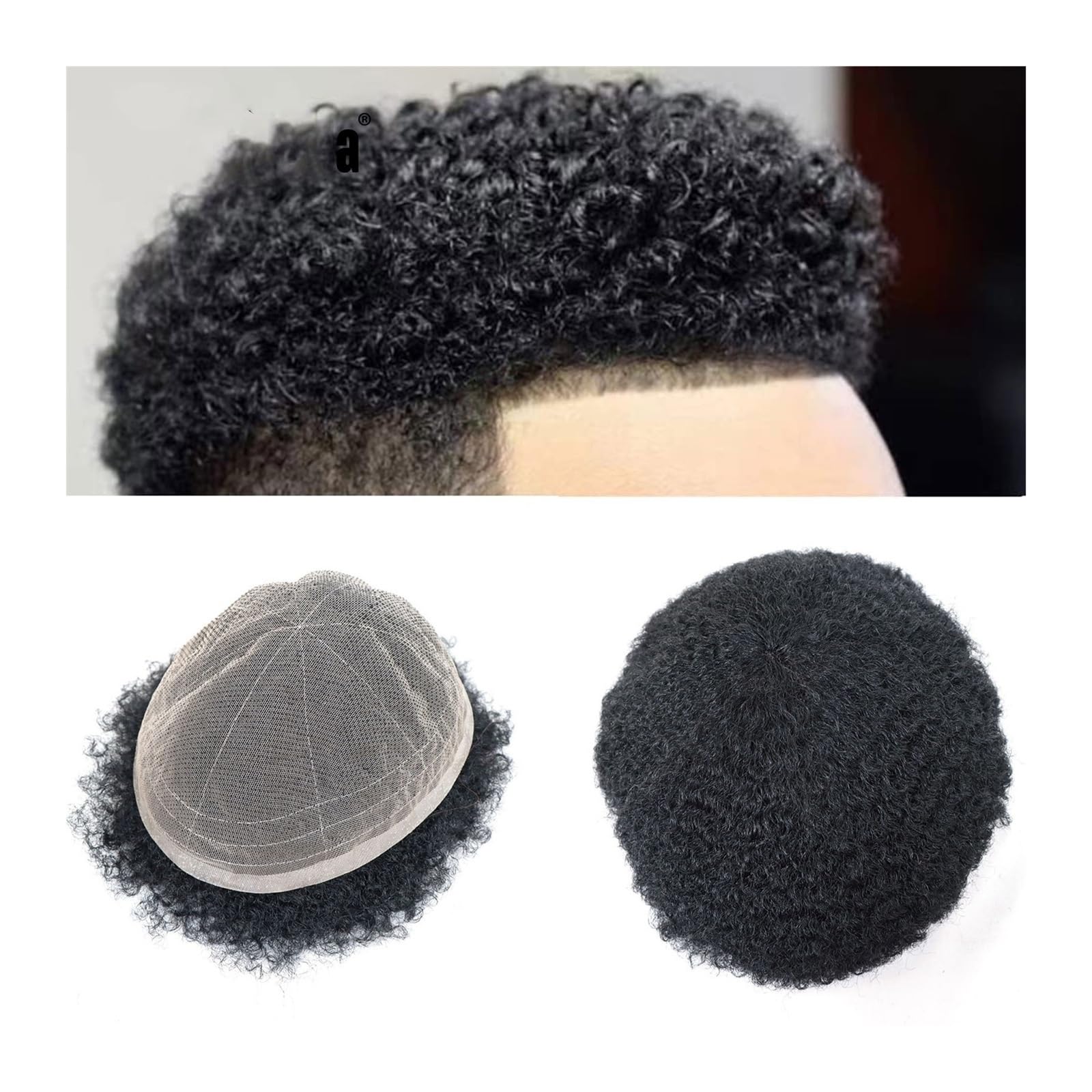 Parrucca Per Coprire La Calvizie, Toupet Afro Per Uomini Neri, 8"X10", Base In Pizzo Francese Completo, Sostituzione Dei Capelli Umani, 6" Nero Naturale, Riccio Crespo Afro, Onda Da 8 Mm, Toupet Da Uo