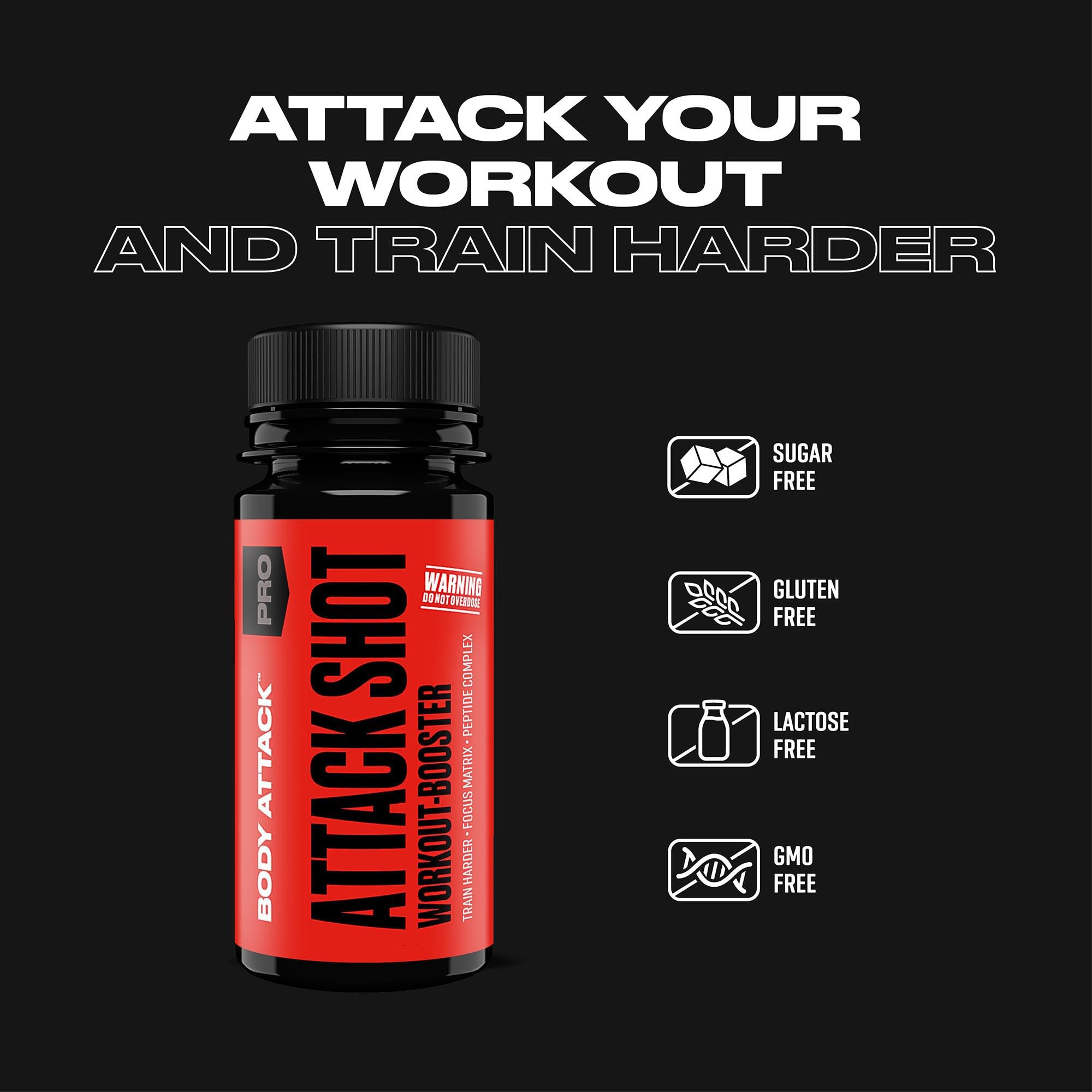 Body Attack Pre Workout Booster Shot - Grapefruit - 20 x 60 ml - Attack Shot mit Koffein, Taurin, Beta-Alanin, L-Tyrosin & L-Citrullin - Energy Drink to go für intensive Workouts
