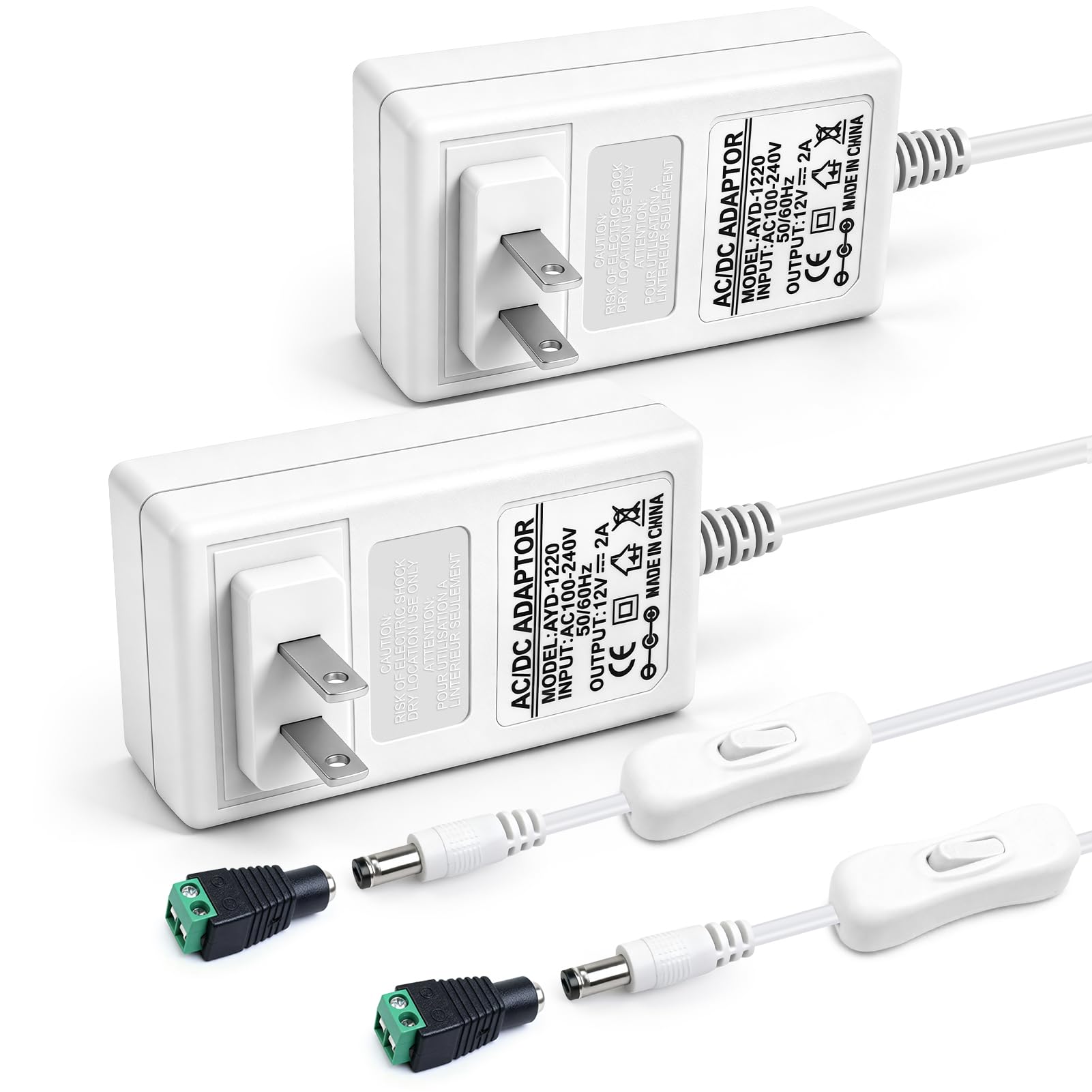 Photo 1 of 2 Pack 12V 2A Power Supply, 24W 12 Volt DC Power Adapter with On/Off Switch, 110V AC to 12V Wall Plug Transformer for LED Strip Lights with 5.5/2.1mm DC Female Connector