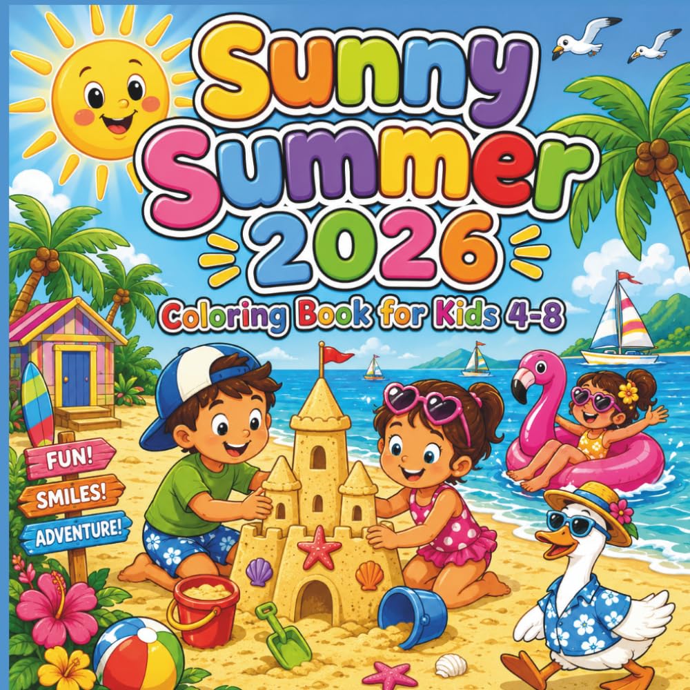Sunny Summer 2026 Coloring Book for Kids Ages 4-8: Bold and Easy Beach, Ocean Animals, Tropical Fun, Ice Cream, Sandcastles, Vacation Scenes, and Cute Summer Adventures for Creative Kids