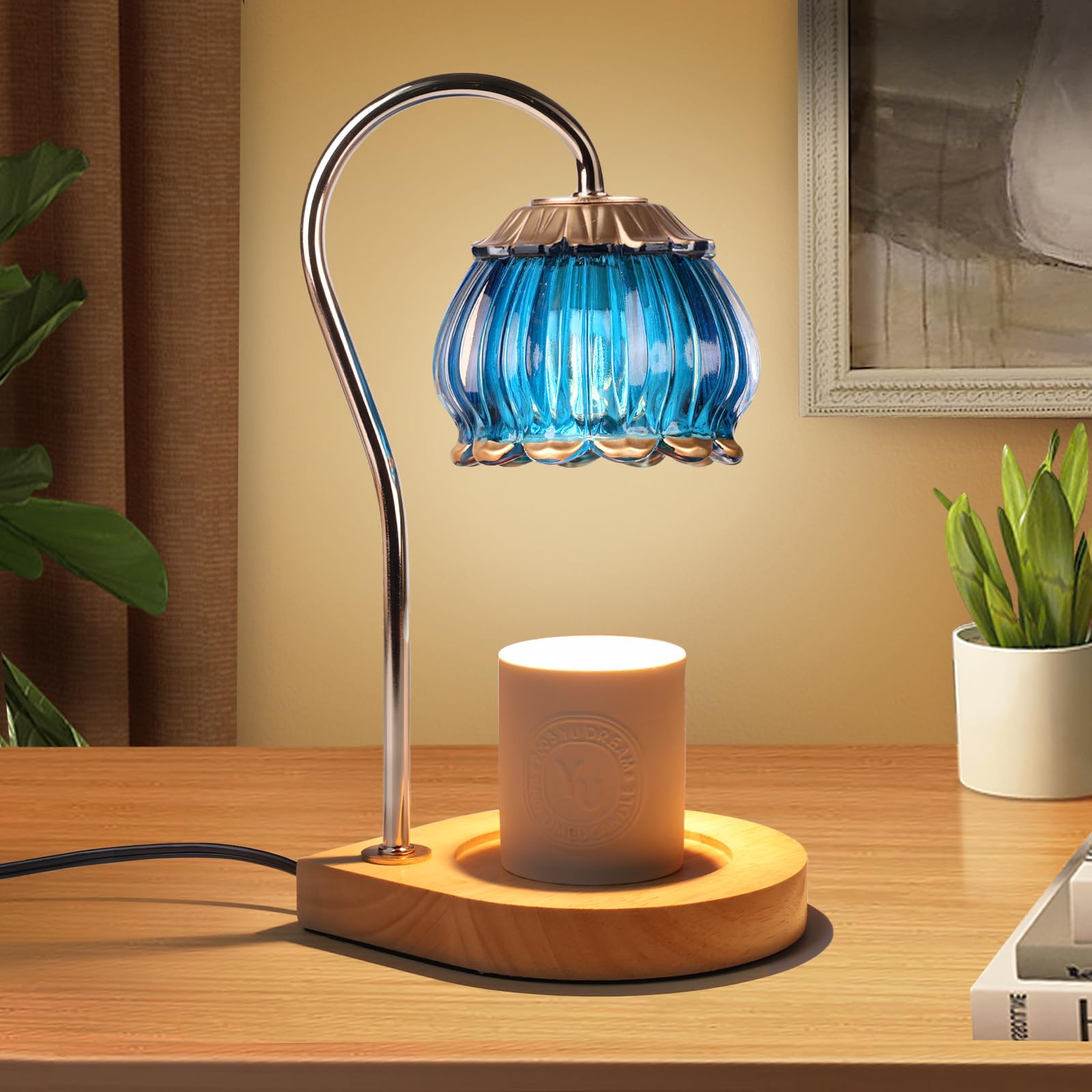 Gr8Gardens Candle Warmer Lamp with Timer, Adjustable Dimmable Candle Warmer Light, Small & Large Jar Fragrance Candle Holders for Home Decoration Gift for Women,Blue