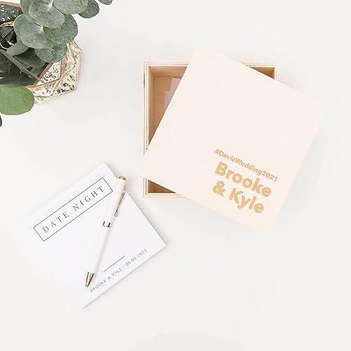 Miniatura 5 de WEDDINGSTAR Caja de regalo de recuerdo de madera grabada personalizada con tapa extraíble - fuente de bloque