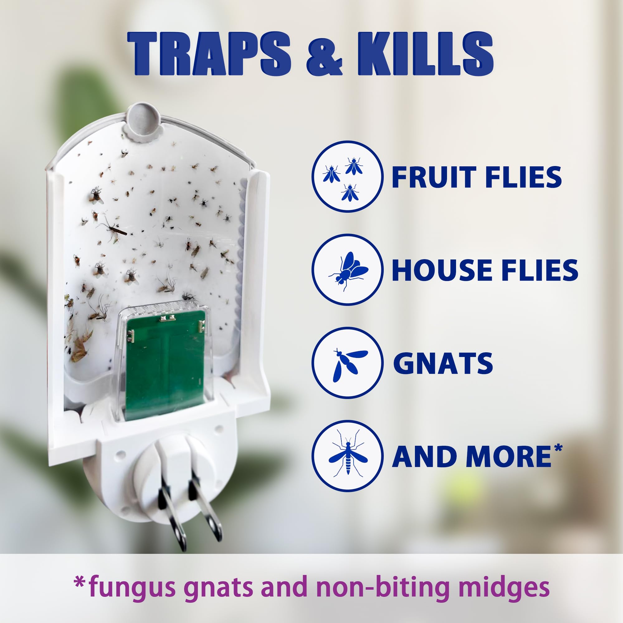Flying Insect Trap for Indoor Use (2 Staters & 6 Refill Cartridges), UV Light Bug Catcher for Fruit Flies, Gnats & Small Flying Pests, Silent, No-Zap, Mess-Free — view 4