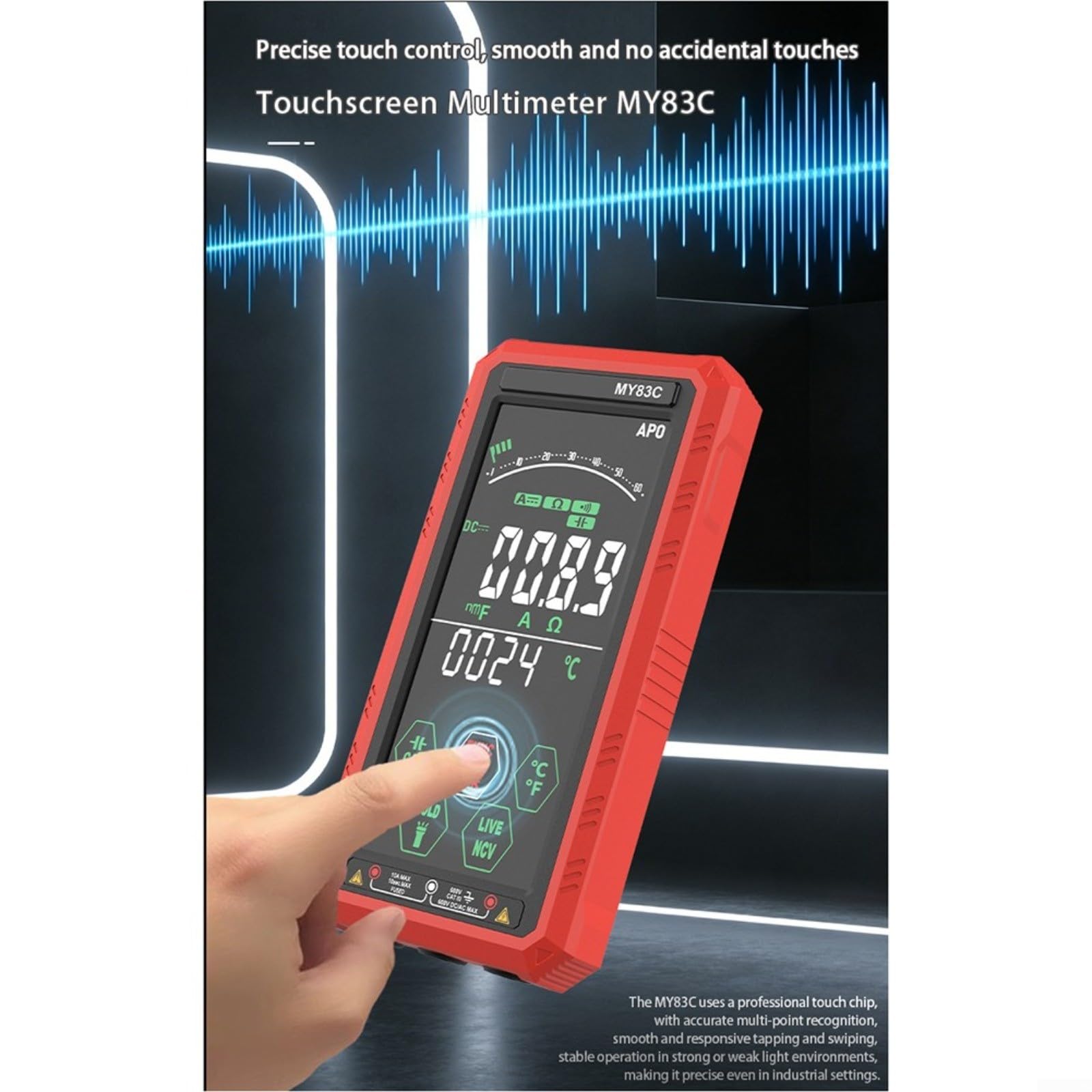 Multimetro digitale intelligente, 6000 conteggi VA Touchscreen Auto-Range Tester con NCV Live Wire Detection Torcia Tipo-C ricaricabile (2 pezzi)