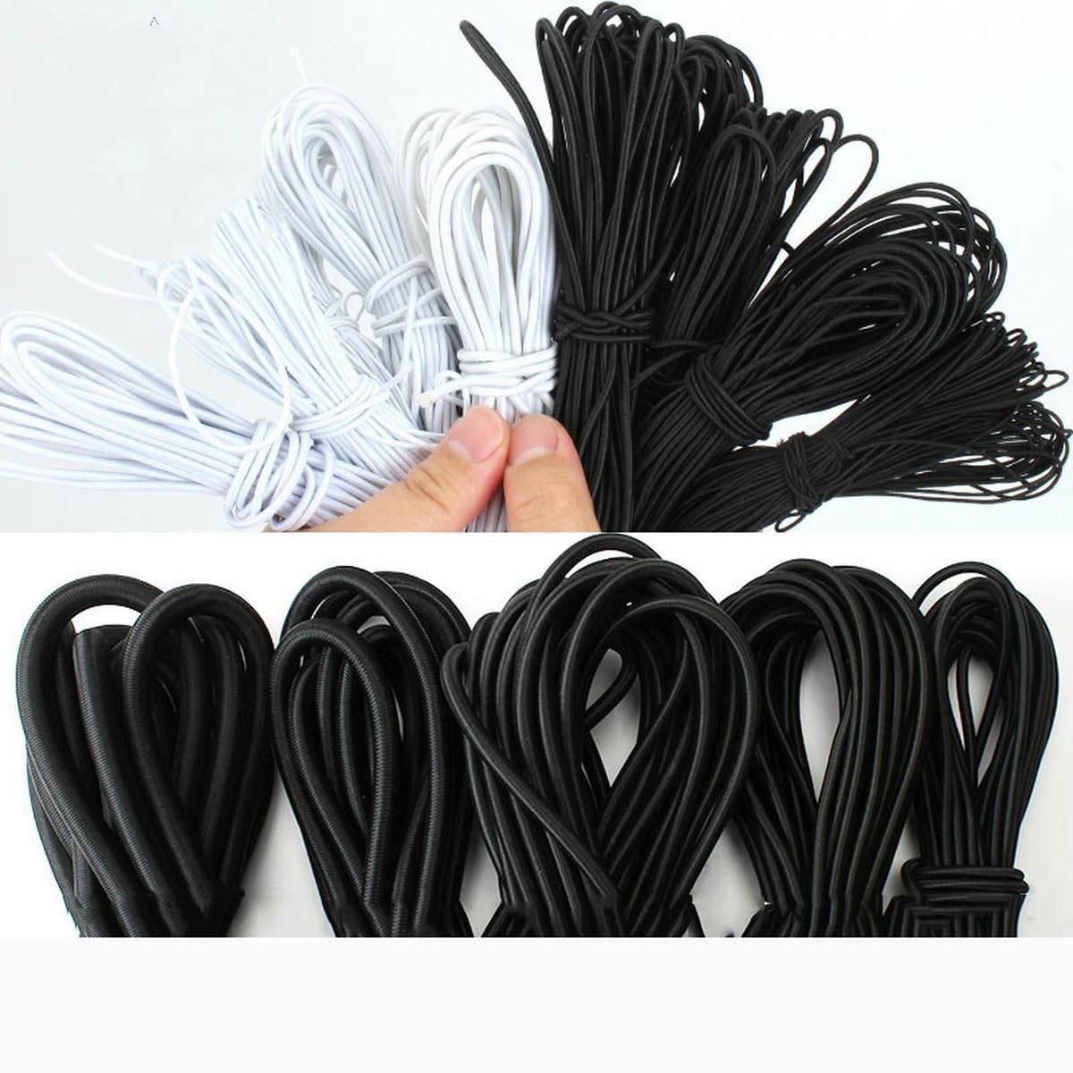 Gumka do szycia, 1 MM/2 MM/3 MM biały/czarny okrągły tic opaski gumowe tic liny ślubna taśma tic do odzieży dla majsterkowiczów akcesoria krawieckie(Black 5mm,5M)