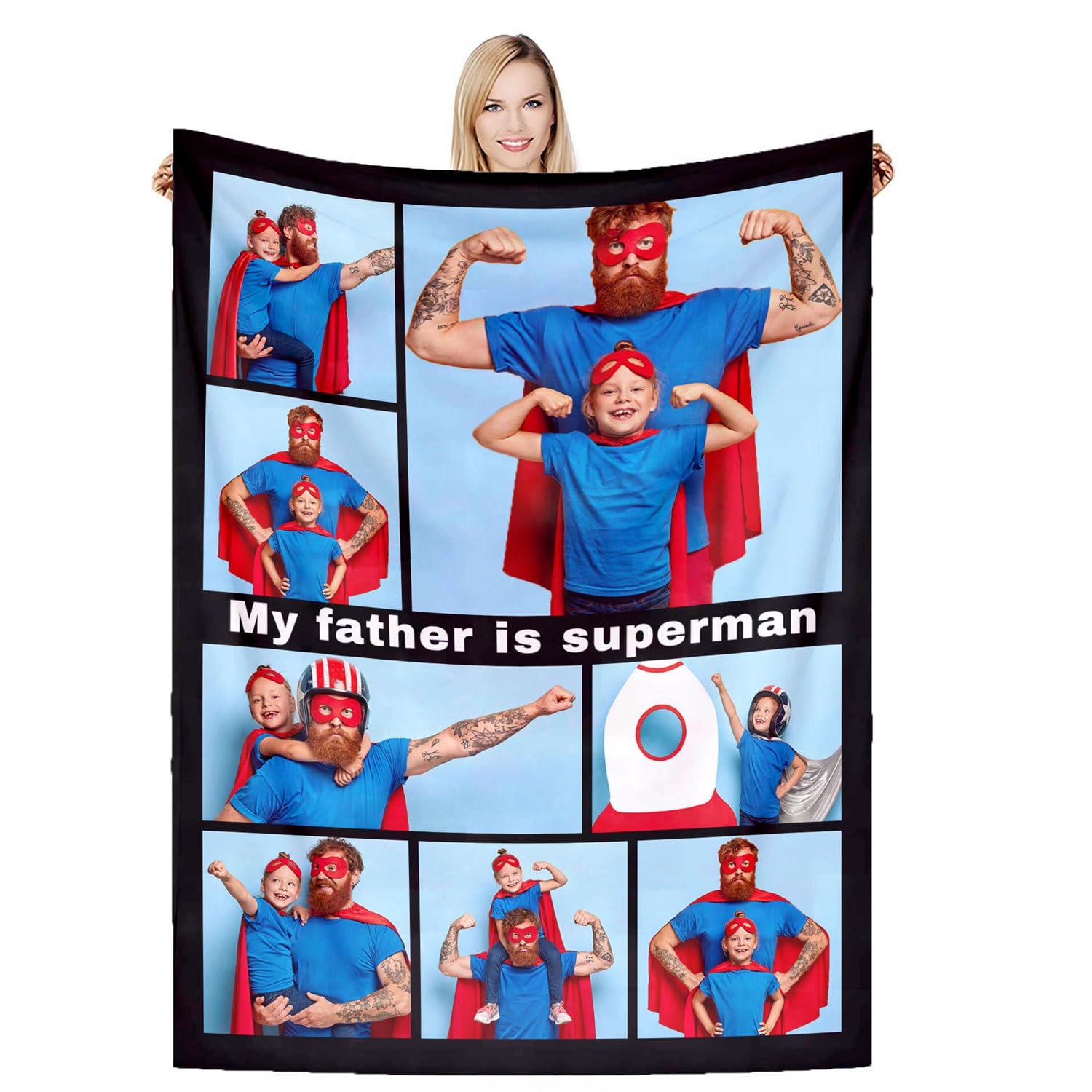DSSHENGDS Custom Photo Blanket, Personalised Blanket, Gifts for Boyfriend, Girlfriend，Personalised Dad Gifts Idea for Dad from Daughter Son Kids, Best Dad Gifts-H-180 * 230CM