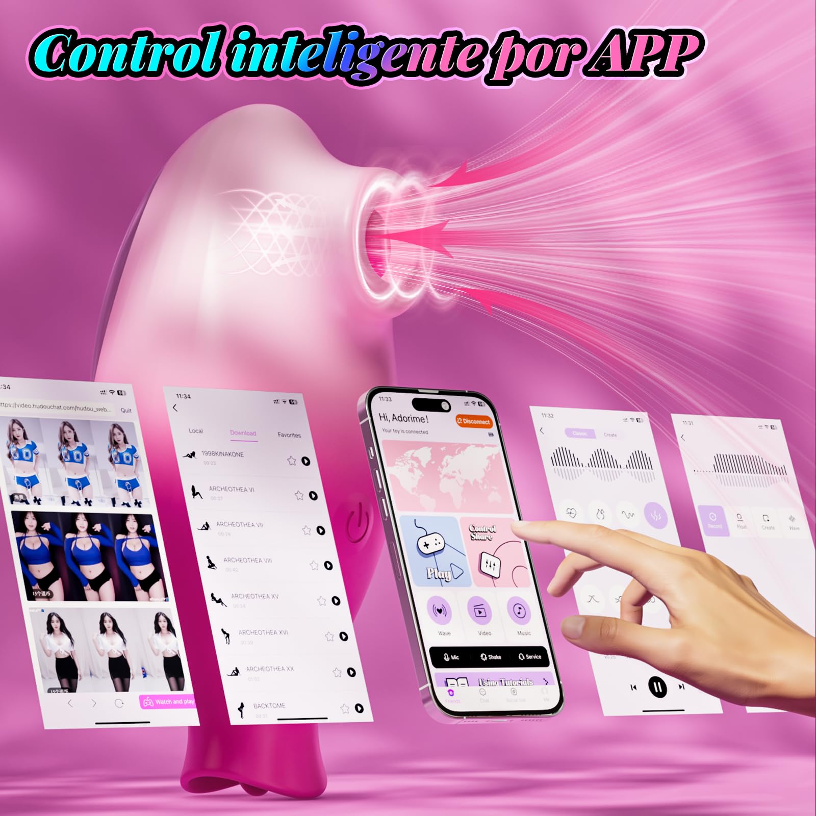 Vibrador para Mujeres Juguetes Eróticos, 2-EN-1 Succionador Clítoris Vibrador con 10 Modos de Succión & Lamido, Control por APP, Estimulador de Clítoris y Pezones, Juguete Sexual Rosa para Mujeres