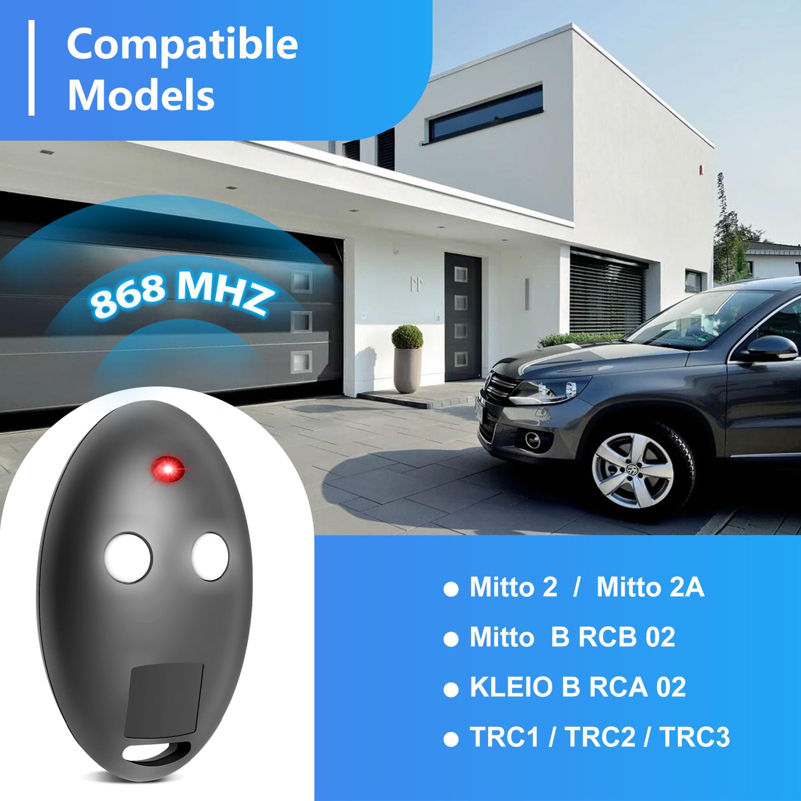 Telecomando Universale Per Cancello MITTO2 433 MHz | 2 Canali Rolling Code Con Portachiavi (2 Pezzi) - 2