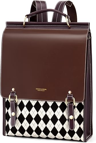 Cnoles Mochila de cuero para mujer, bolso vintage de moda para mujer, mochilas de viaje universitarias informales, bolsas grandes, marrón