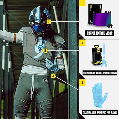 Miniatura 5 de Nxtrnd Two - Protector bucal de fútbol, boquilla de fútbol con correa, se adapta a adultos y jóvenes (azul Columbia)