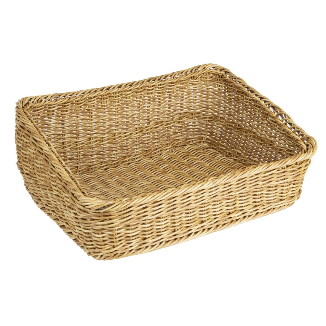 Olympia Polywicker Rectangular Display Basket Light Brown 525 x 385mm - Rustic Style, Ideal for Breads, Pastries JA356