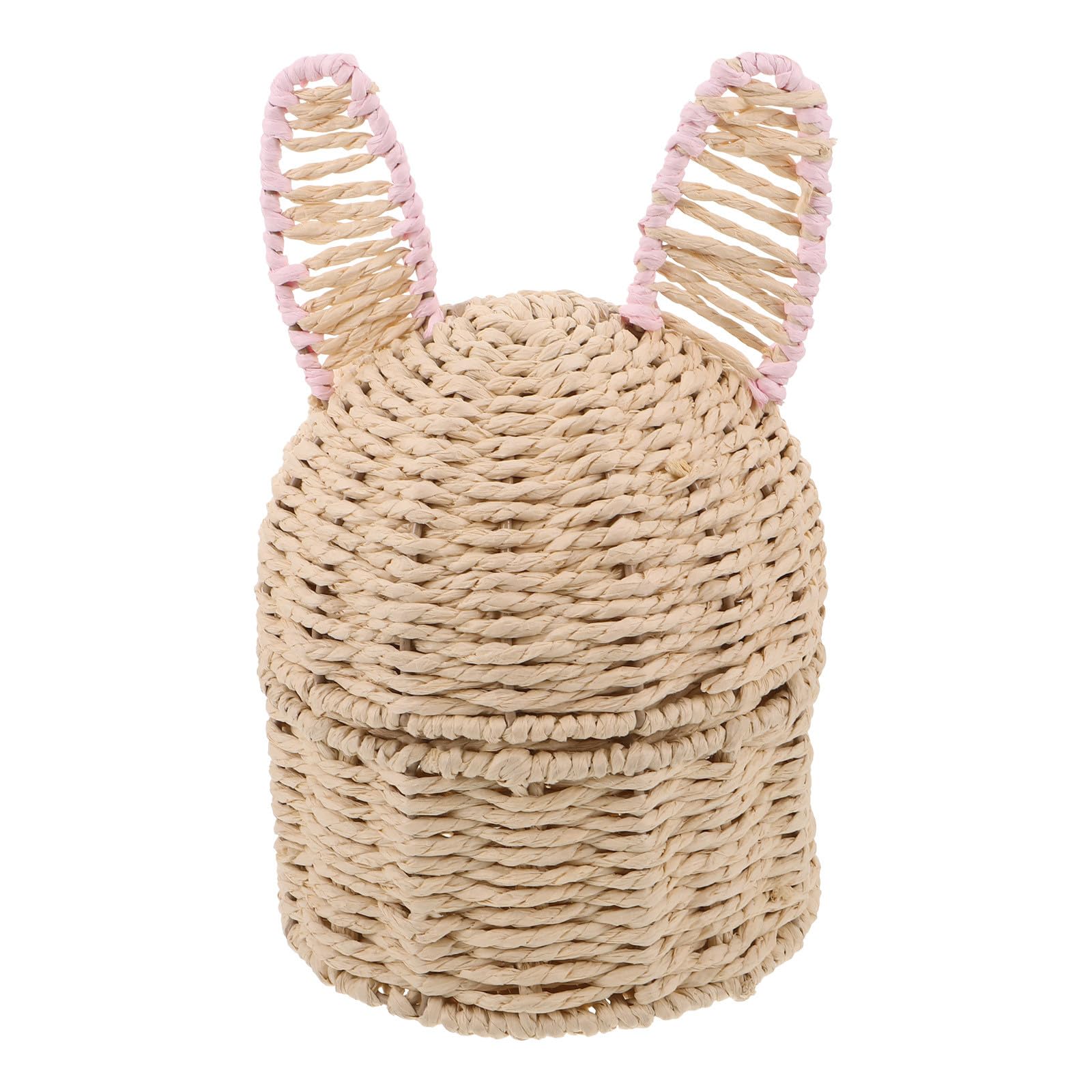 BESTonZON Cestino pasquale con orecchie da coniglio: cestini fatti a mano con coperchio per uova di caramelle in corda di carta per bambini, grazioso cesto da picnic a forma di coniglio per conservare