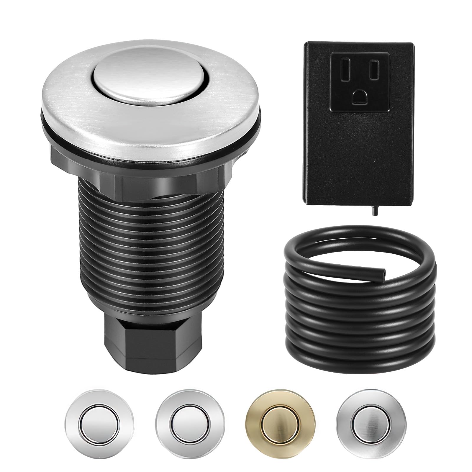 VEVOR Garbage Disposal Air Switch Kit, 2.5" Sink Top Air Switch for Food Waste Disposal, Brushed Silver Stainless Steel ON/OFF Air Button for Waste Disposer - Suitable for Stainless Steel Countertops