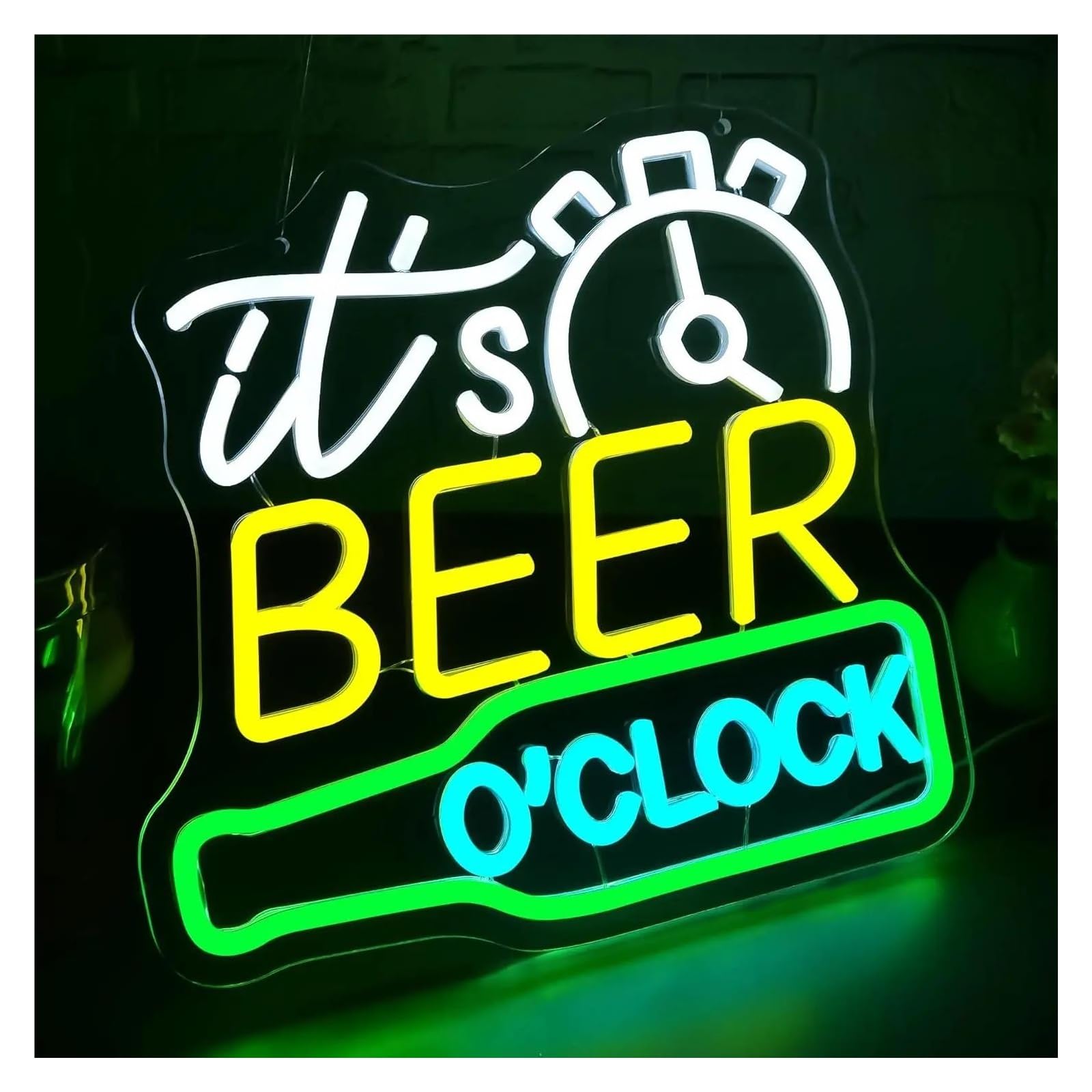 RONGCH Hanging Art Signs It's Beer O'Clock Neon Sign LED Light Dimmable for Man Cave Bar Pub Restaurant Holiday Birthday Party Wall Art Decor 42cmx39cm