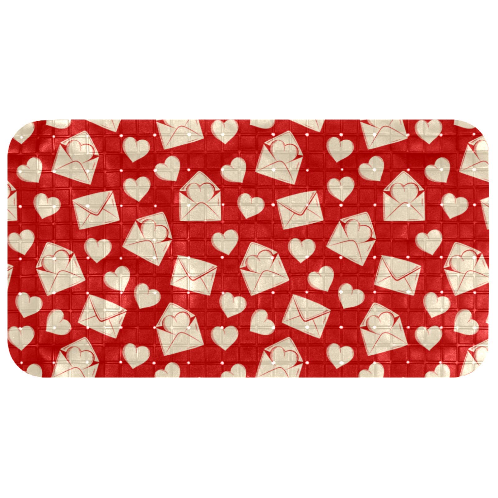 Alfombrilla para bañera Bennigiry de 14,7x26,9 cm con diseño retro de corazones rojos