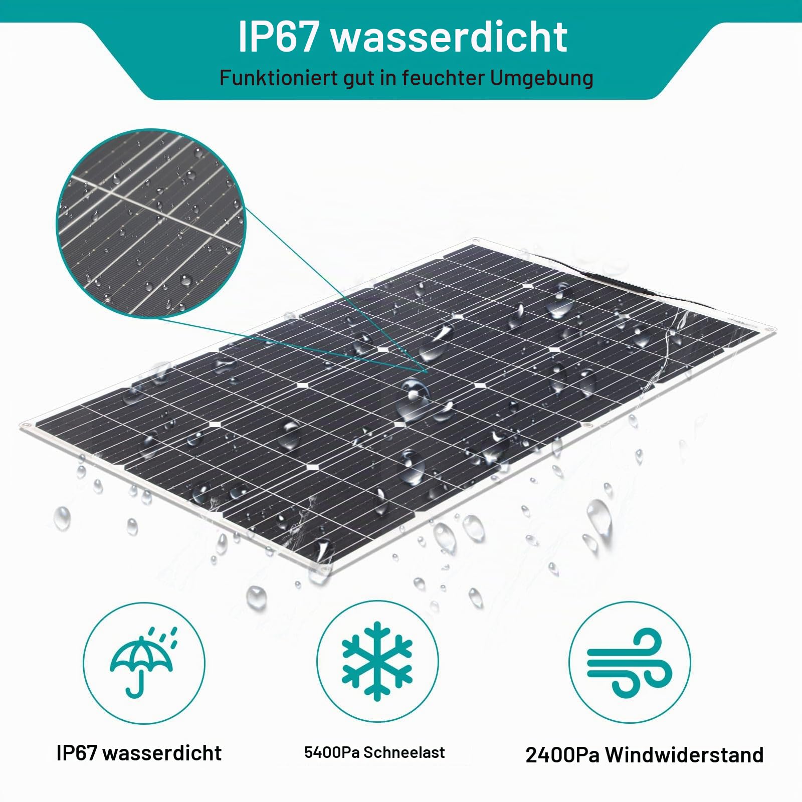 Monokristallines Solarpanel Kit System 100W Flexibles Solarmodul 10A 12V/24V Solarladeregler Marine Solarkabel LKW Dach, Off-Grid-System, Camping, 12V Batterie, Balkon Solarsystem