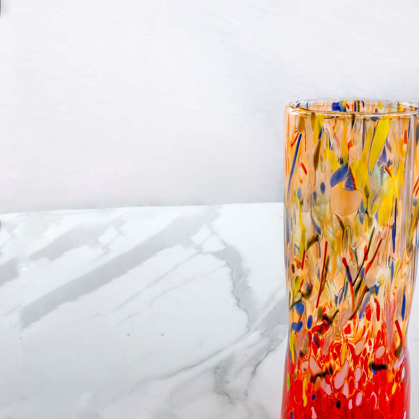MurArt Vase en verre de Murano DECORO MG de 1000 ml Alt 24 cm en verre soufflé, fabriqué à la main artisanal fabriqué en Italie B1