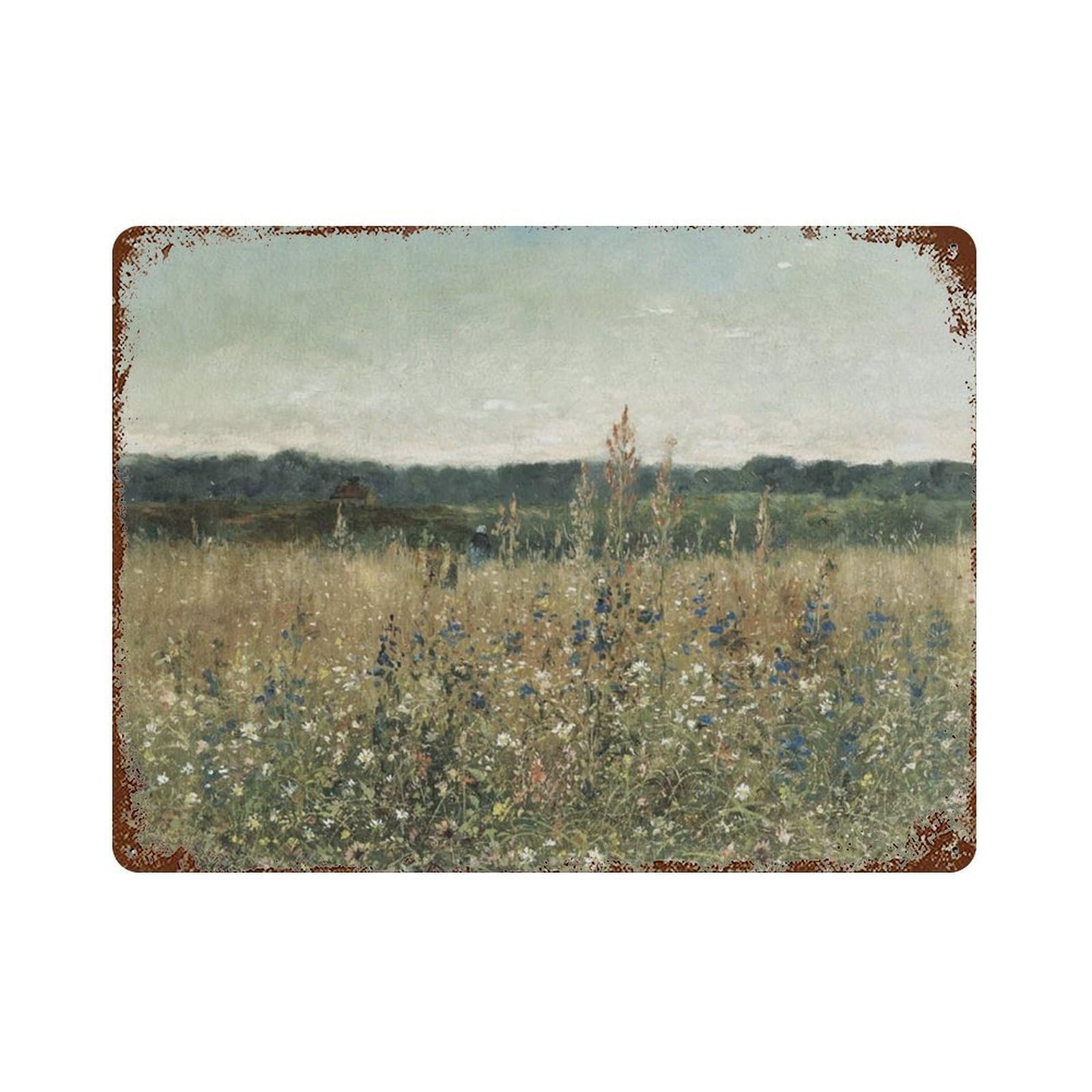 xiaoxiaoshen Wildflower Field Landscape Oil Painting, Vintage， Country Wall Decor Art Metal Tin Poster Modern Home Decor Art Home Bar Shop Decorations Vintage Sign 30x40cm