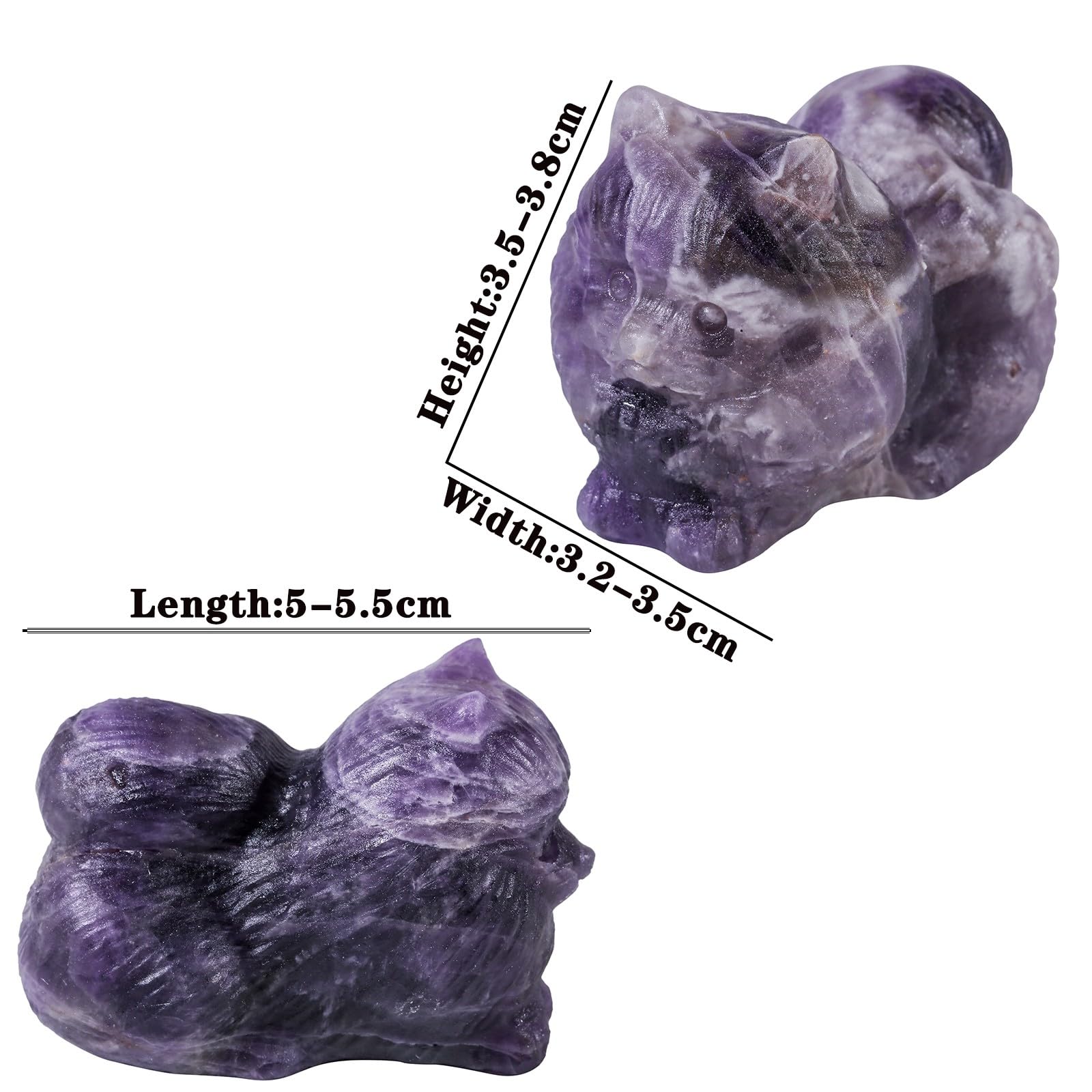 SUNYIK Estatua de cristal tallada de gato acostado pulido de piedra de animal escultura decoración de oficina en casa para mediación de escritorio, amatista