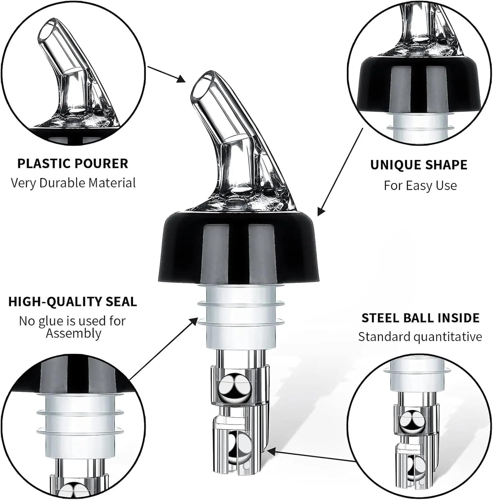 Stainless Steel Pourers Vertedor de Botellas medido, vertedores Licor, tragos rápidos, dispensador Whisky for cócteles y Vino(8PCS 60ml)