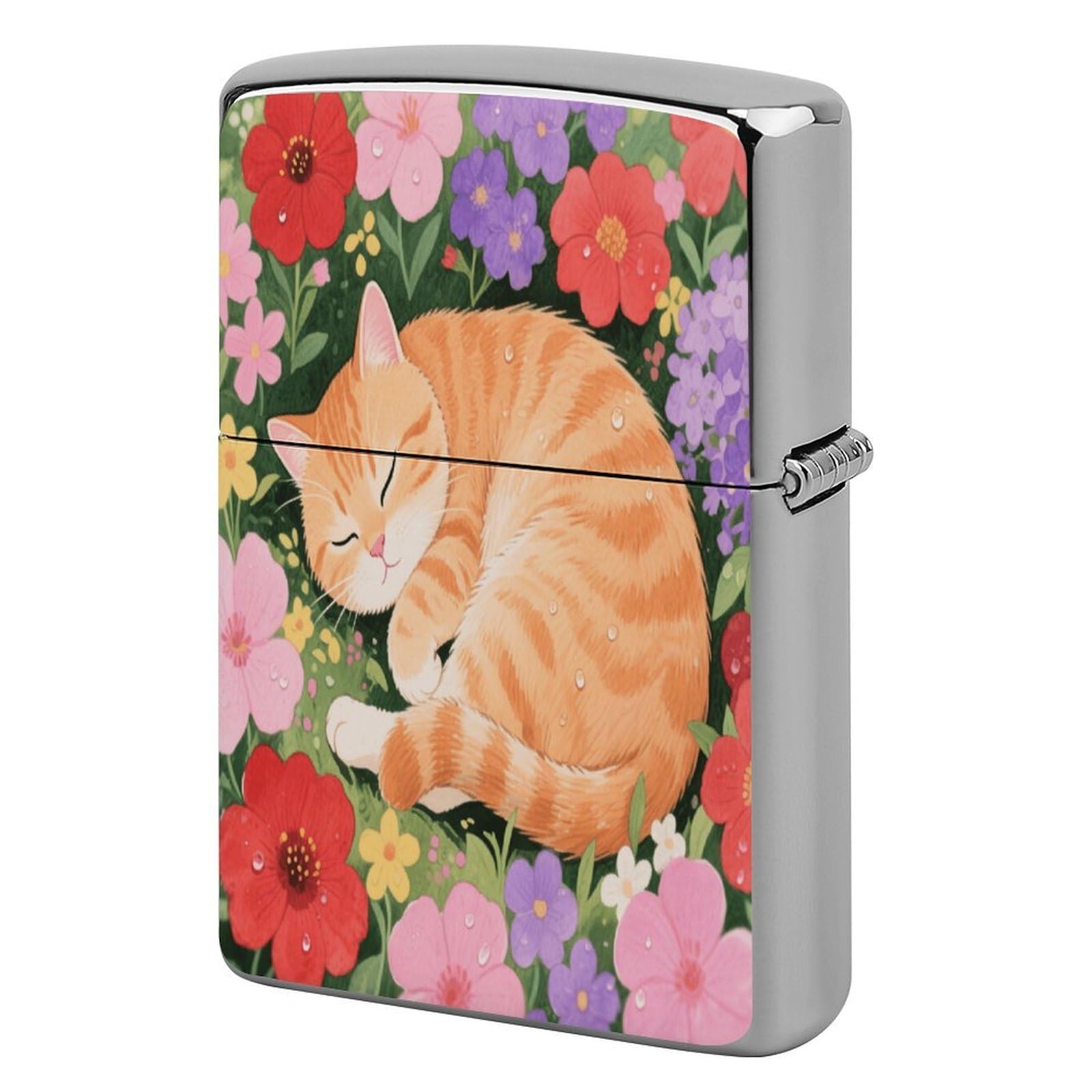 Fekiloot Style Napping Cat Lighter Case Cover Metal Lighter Case