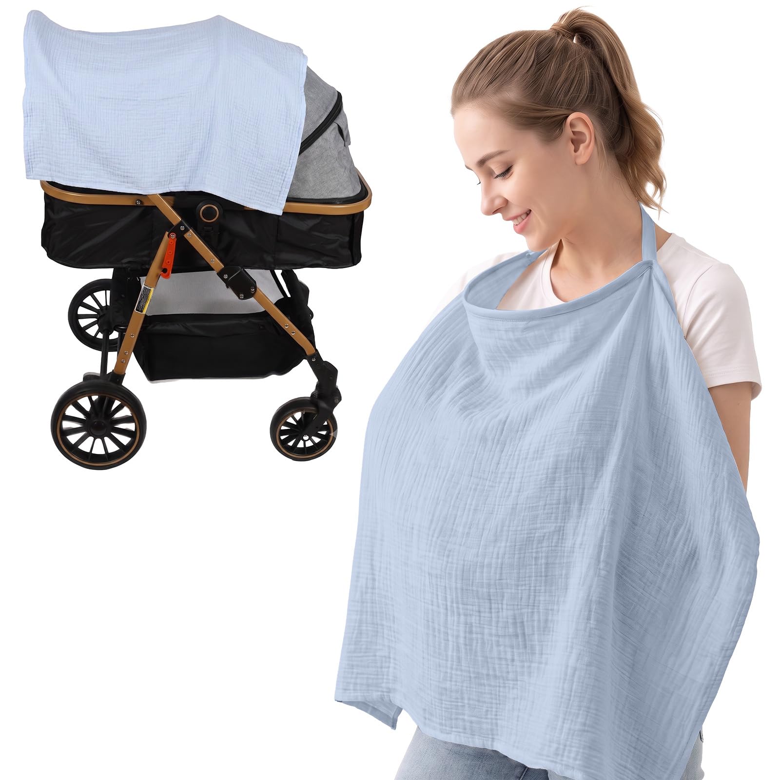 AOOWU Muslin Nursing Cover for Baby Breastfeeding, Breastfeeding Cover