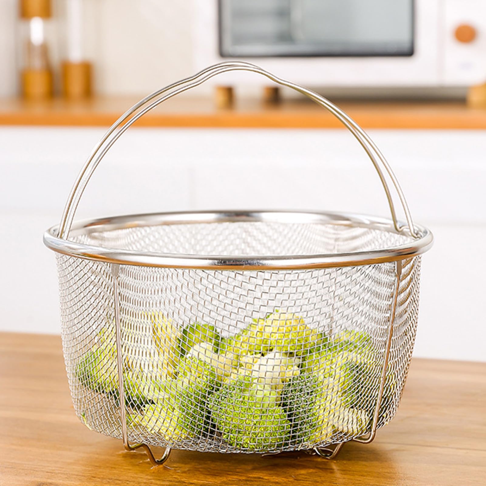 Cestello per Cottura a Vapore in Rete, Ø 20 cm Cestello per Colino in Rete con Manici Pieghevoli in Acciaio Inox, Cestello Verdura Risciacquo Drenante per Verdure e Alimenti, Lavabile in Lavastoviglie