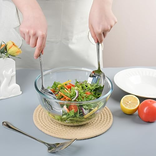 Miniatura 4 de Juego de 3 cucharas de servir de acero inoxidable, utensilios de servir grandes 188, incluye cuchara de servir, cuchara ranurada, espátula ranurada,