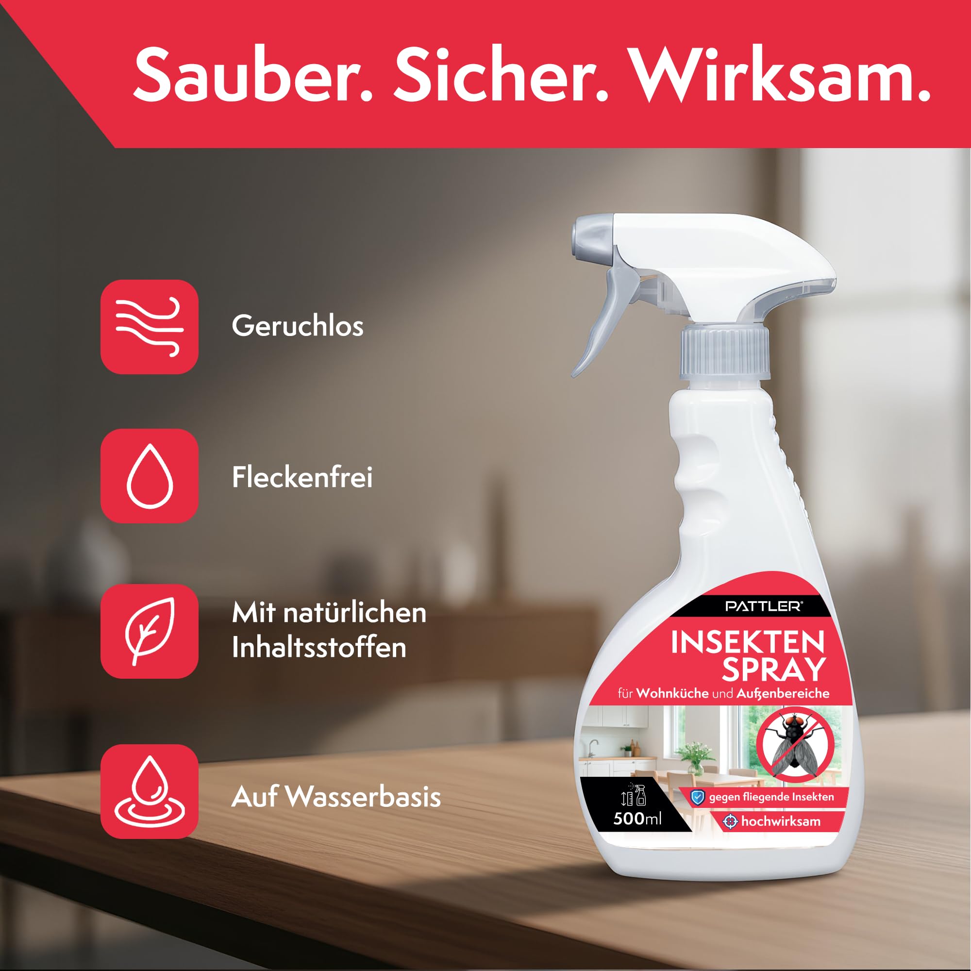 Pattler Insektenspray 500 ml – Fliegenspray & Mückenspray – Insektenspray für Innenräume – Ungezieferspray gegen Fliegen, Mücken & weitere Insekten – Wohnung, Keller & Schlafzimmer
