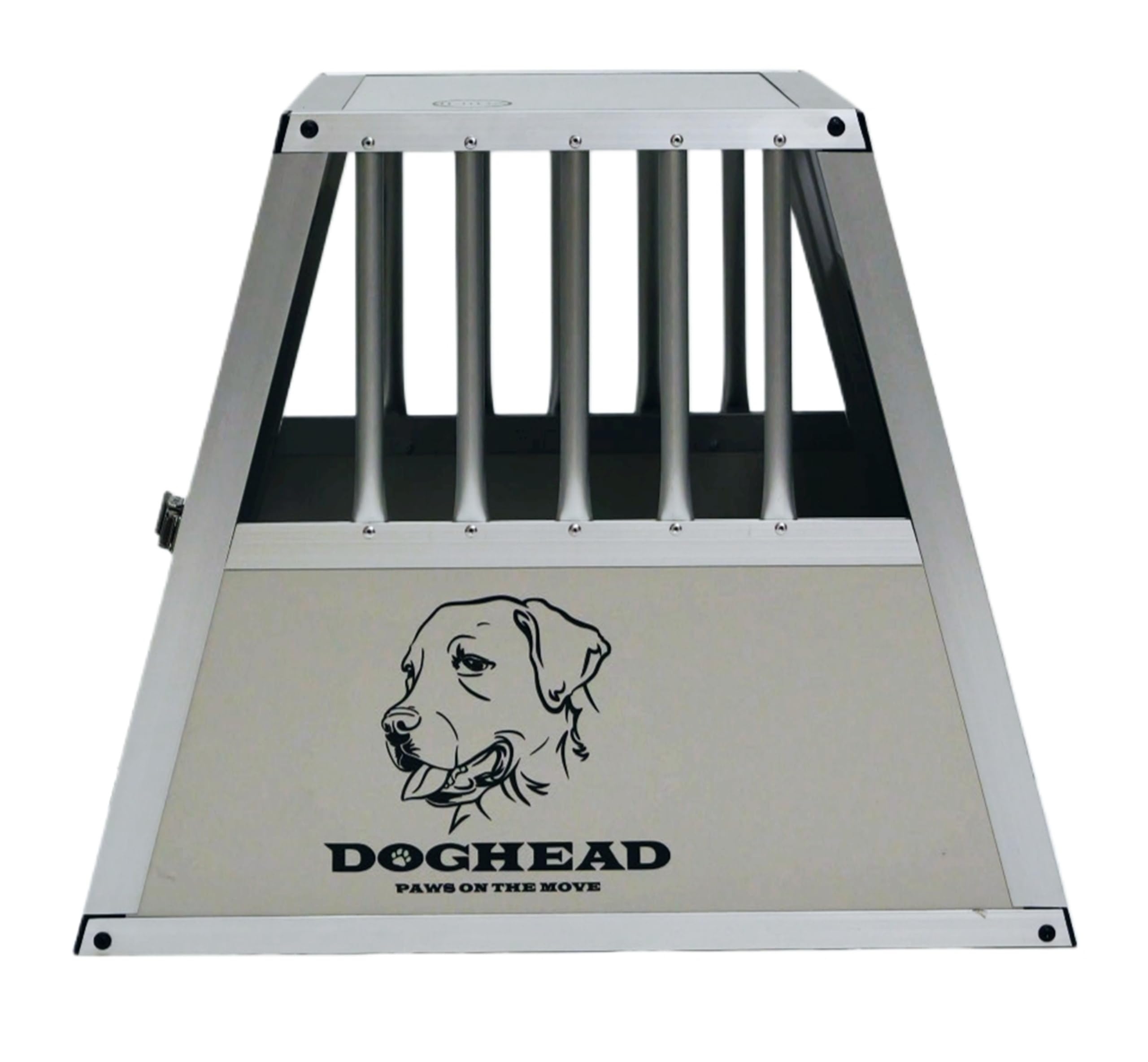 DOGHEAD Hundetransportbox Comfort, Single 50x60x50 cm, Grau/Silber, Aluminium, Beidseitig Abgeschrägt 75°