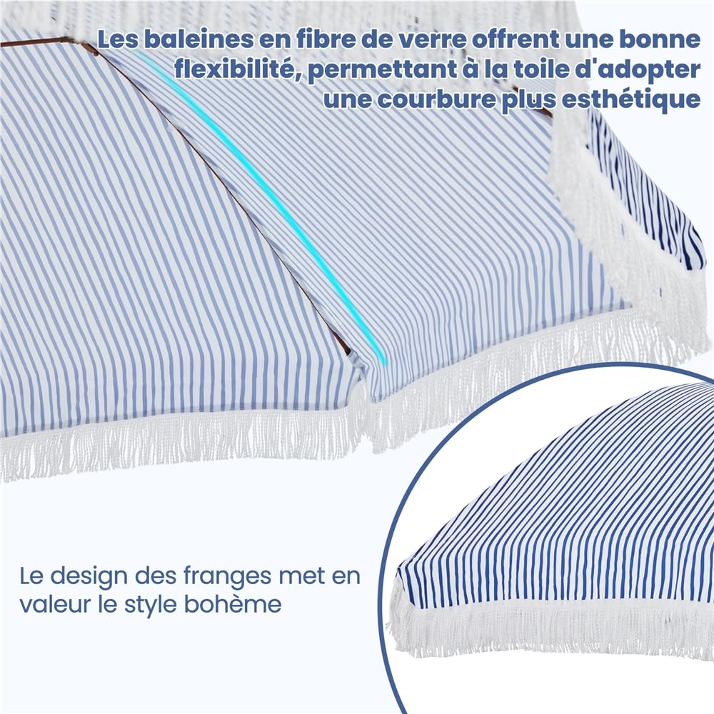Yaheetech Parasol de Jardin d'extérieur avec Franges, 236/275cm, Parasol Inclinable, Anti-UV/l'eau, avec Canopée Réglable, Manivelle, 8 Baleines, Housse
