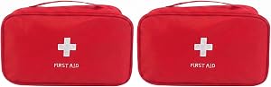 First Aid Kit Empty Bag, 2 Pack, Portable Red Nylon Pouch, Waterproof, Compact, 20x15x15 cm, for Home, Camping, Hiking, and Travel