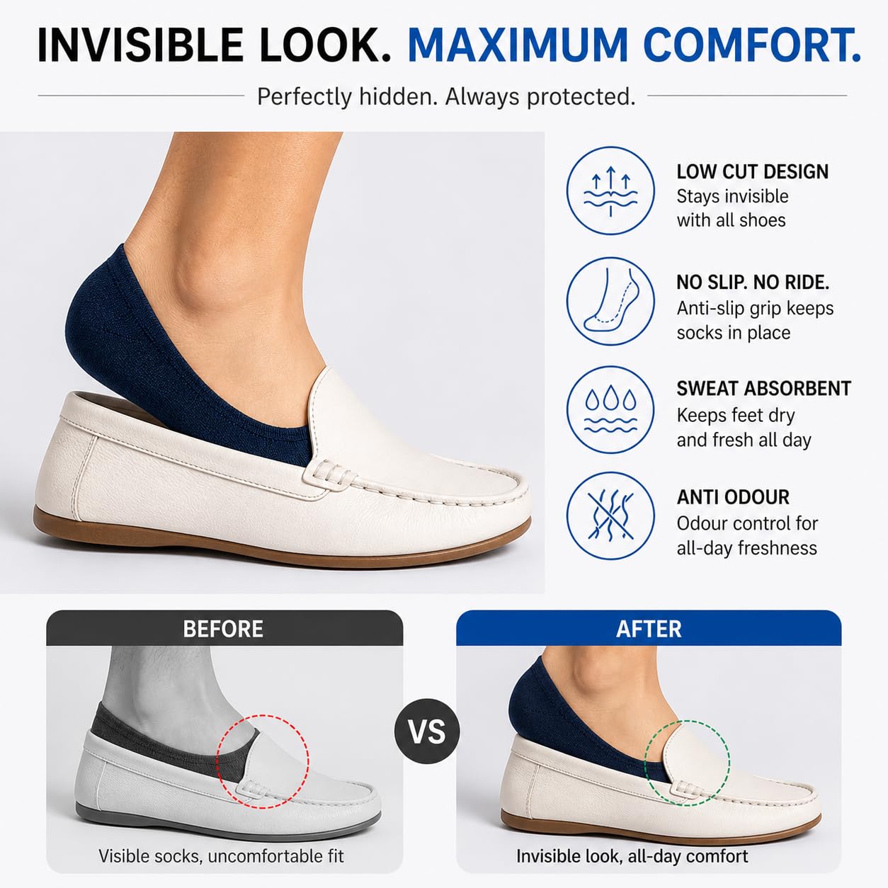 XJARVIS Calcetines mocasines antideslizantes de corte bajo para hombres y mujeres con algodón peinado para deportes, correr y senderismo, paquete de 5 (tamaño libre)