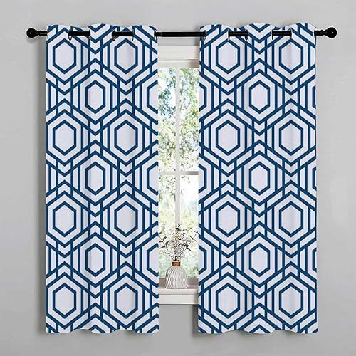 Miniatura 3 de Cooling Blackout Curtains Dark Blue Geometry Lattice Line Modern Wall Noise Blocker Cortinas para Ventanas De Cuarto 63Inch Width by 63Inch Length,2