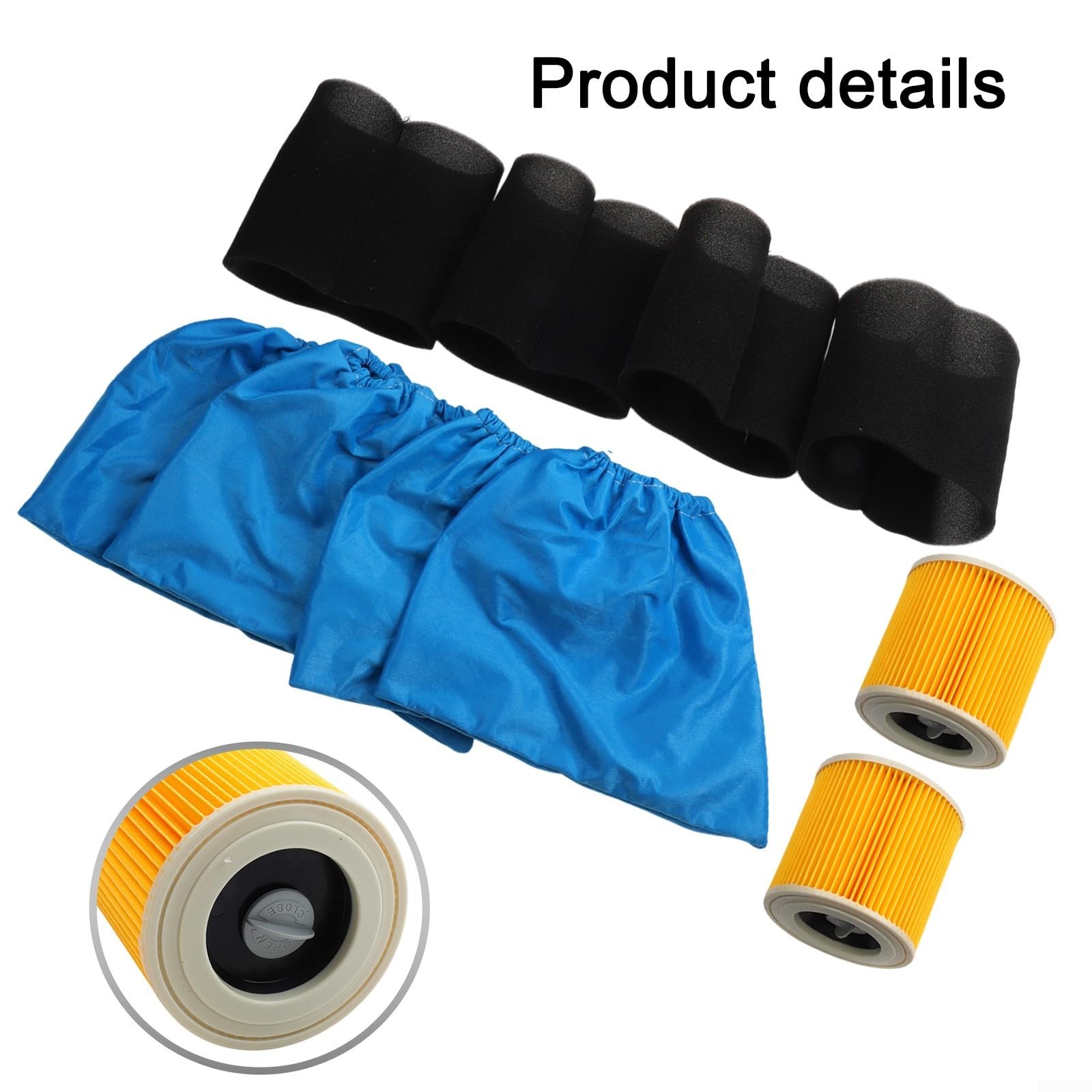 Lot de 6 filtres HEPA et sacs textiles pour Karcher MV1 MV2 WD1 WD2 WD3 Series, sacs à poussière en tissu avec couvercle moteur, filtration efficace pour le nettoyage de la maison