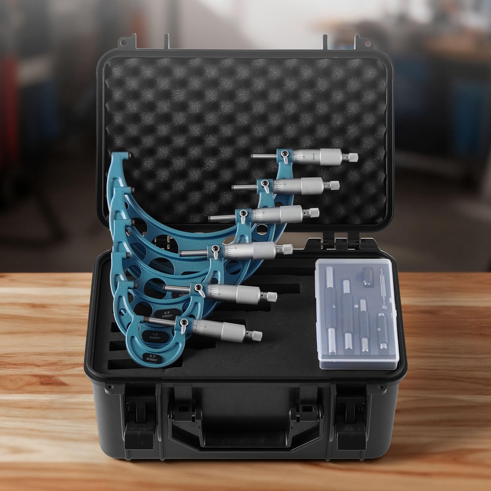 VEVOR Bügelmessschraube 4-tlg. Set, Mikrometer mit Messgenauigkeit von 0,0001/0,0002 Zoll, Messschraube für Metallbearbeitung & Maschinenbau, mit Schutzkoffer, 0-1/1-2/2-3/3-4/4-5/5-6 Zoll