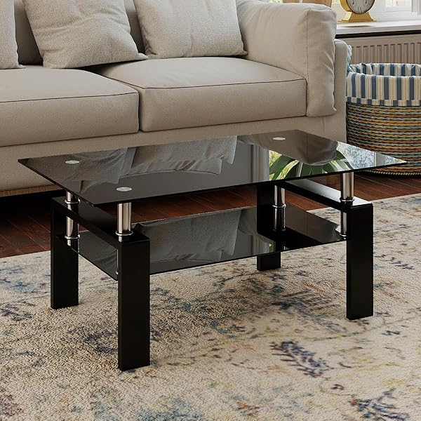 Sleek Glass Coffee Table Ideas That Open Up Your Living Room 16 Two-Tier Black Metal and Glass Table
