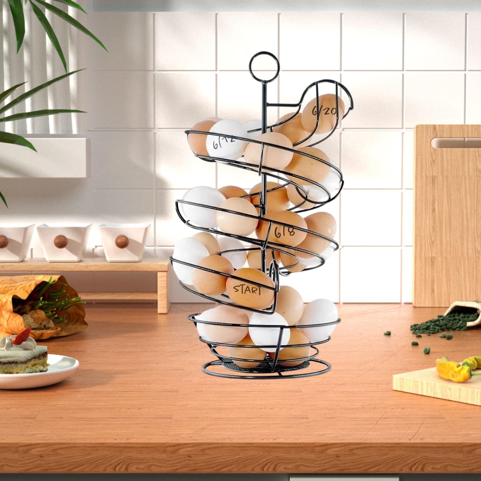 MRKU Cesta de Almacenamiento para Huevos de Cocina - Soporte metálico para exhibición de Productos Frescos para encimera, Carrito para el hogar/apartamento