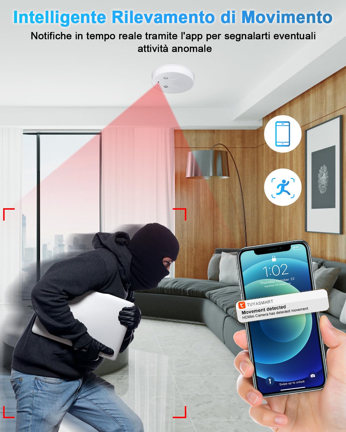 Telecamera Nascosta Spia WiFi 5G, Microcamere Spia Senza Fili, 1080P Mini Spy Cam Visione Notturna Rilevamento di Movimento, Tuya Videocamera Sorveglianza per Casa e Ufficio