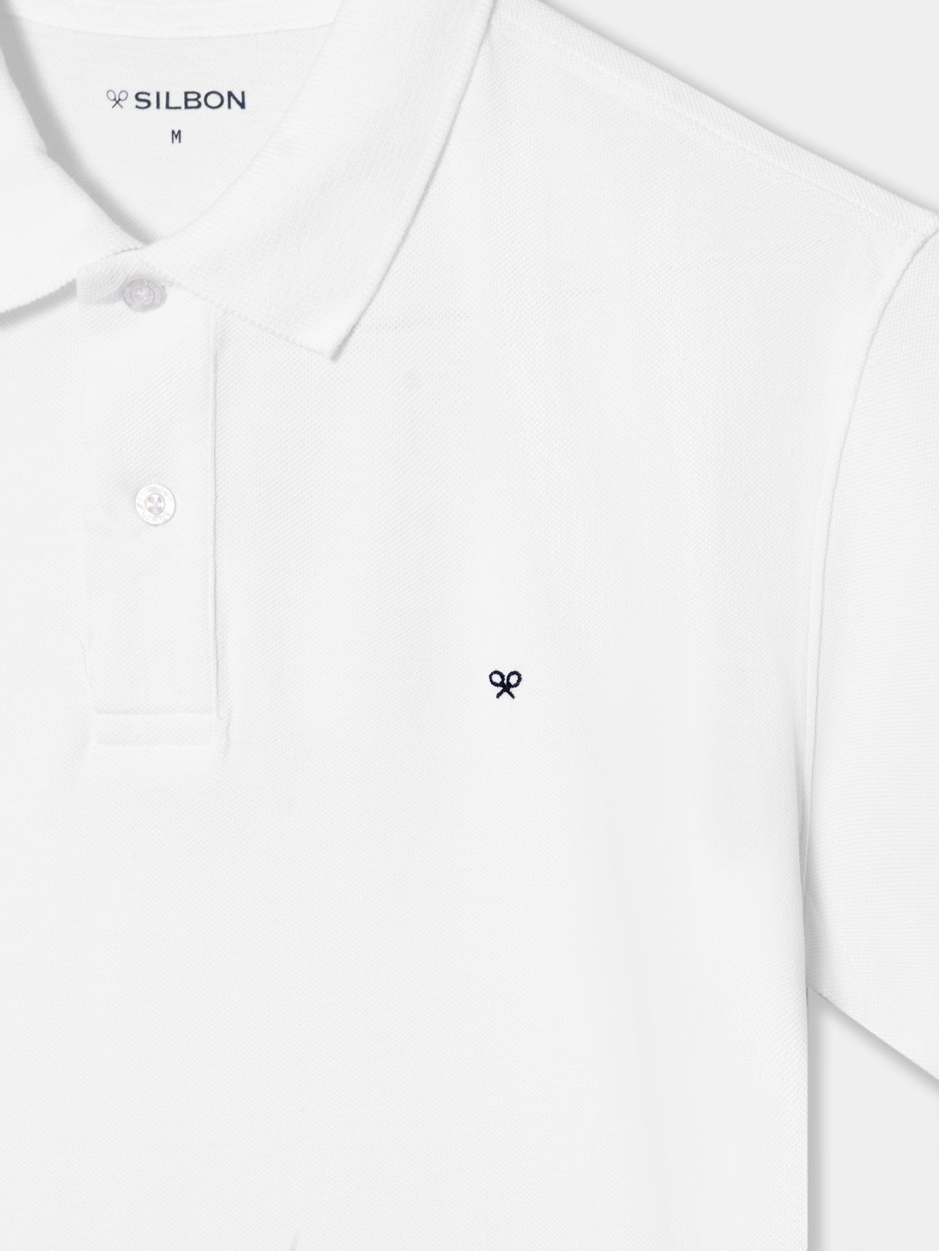 SILBON Polo Clásico Liso Blanco Manga Corta para Hombre Talla M