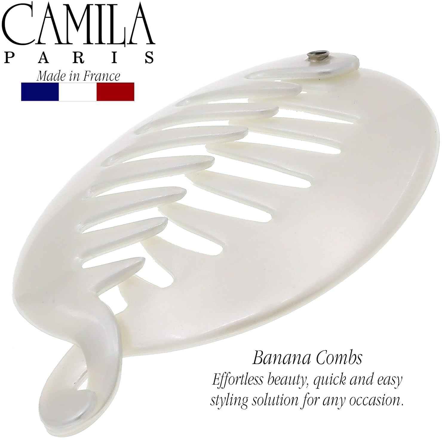 Camila Paris CP3015 3.255 inch French Banana Clip Hair Comb White Round Girls Ponytail Holder Interlocking Banana Combs For Volume Thick Hair. Fashion Styling Hair Accessories for Women Made in France image 4