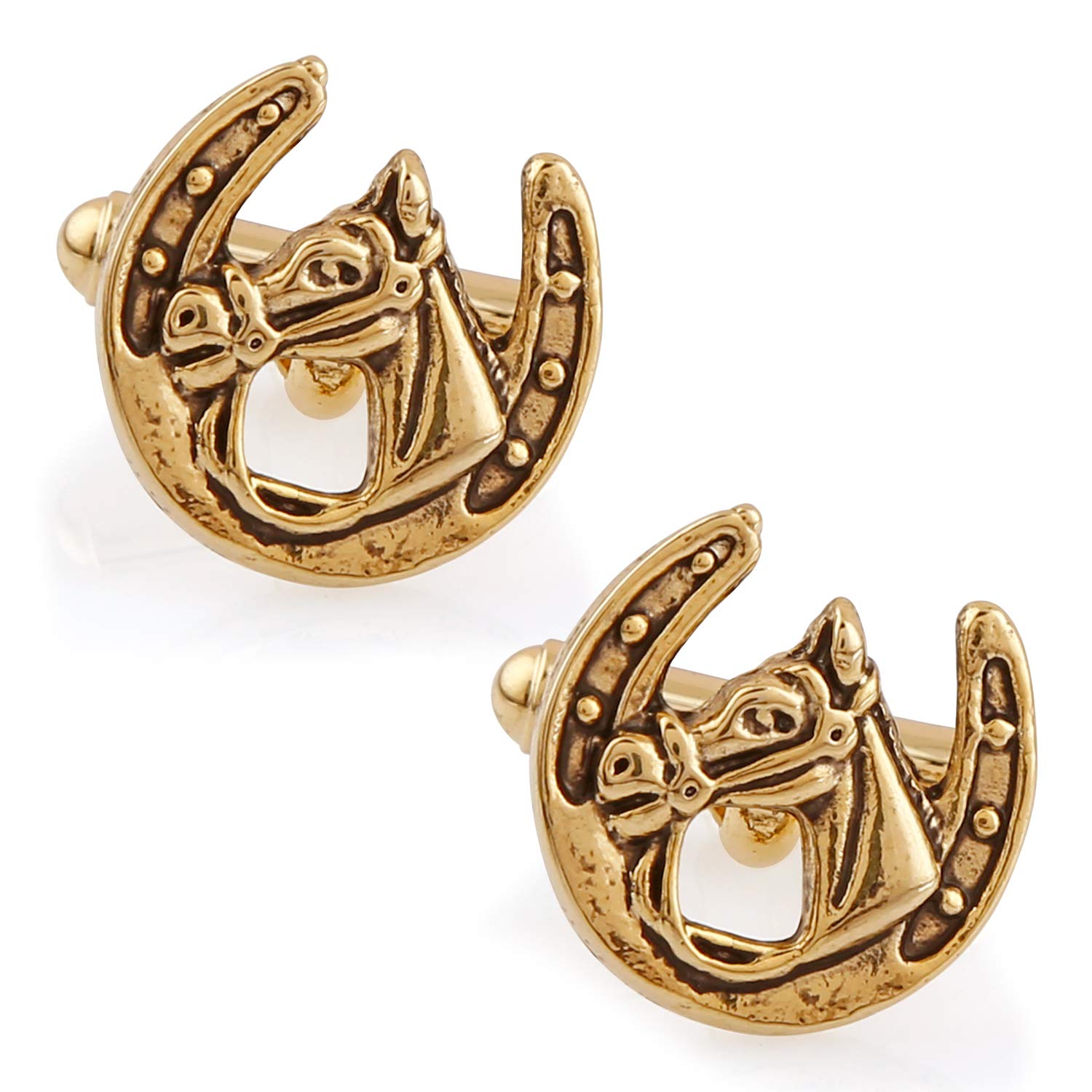 Miami Jewellery Gold Horse Cuff Links Cufflinks Sets for Mens Men Boys Formal Shirts with Gifts Box -Cufflink-247