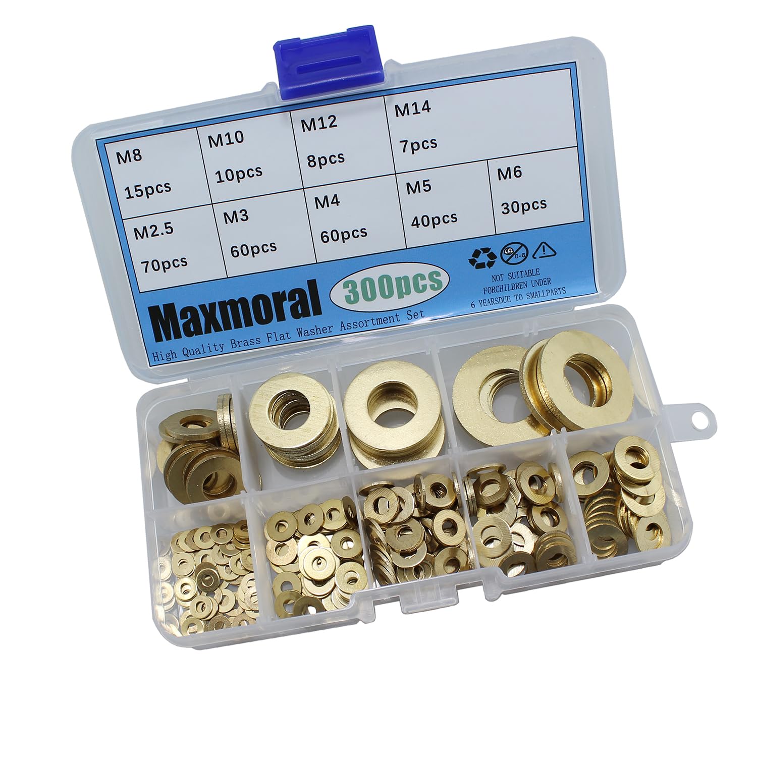 Maxmoral 300PCS Flat Washer Kit: Brass Flat Washers Set M2.5 to M14