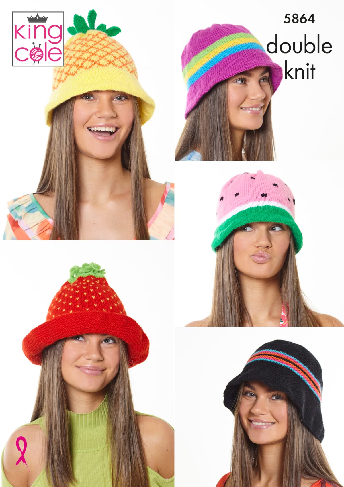 King Cole Women's Multicolor Double Knit Knitting Pattern Striped Or Fruit Pattern Hats (5864)