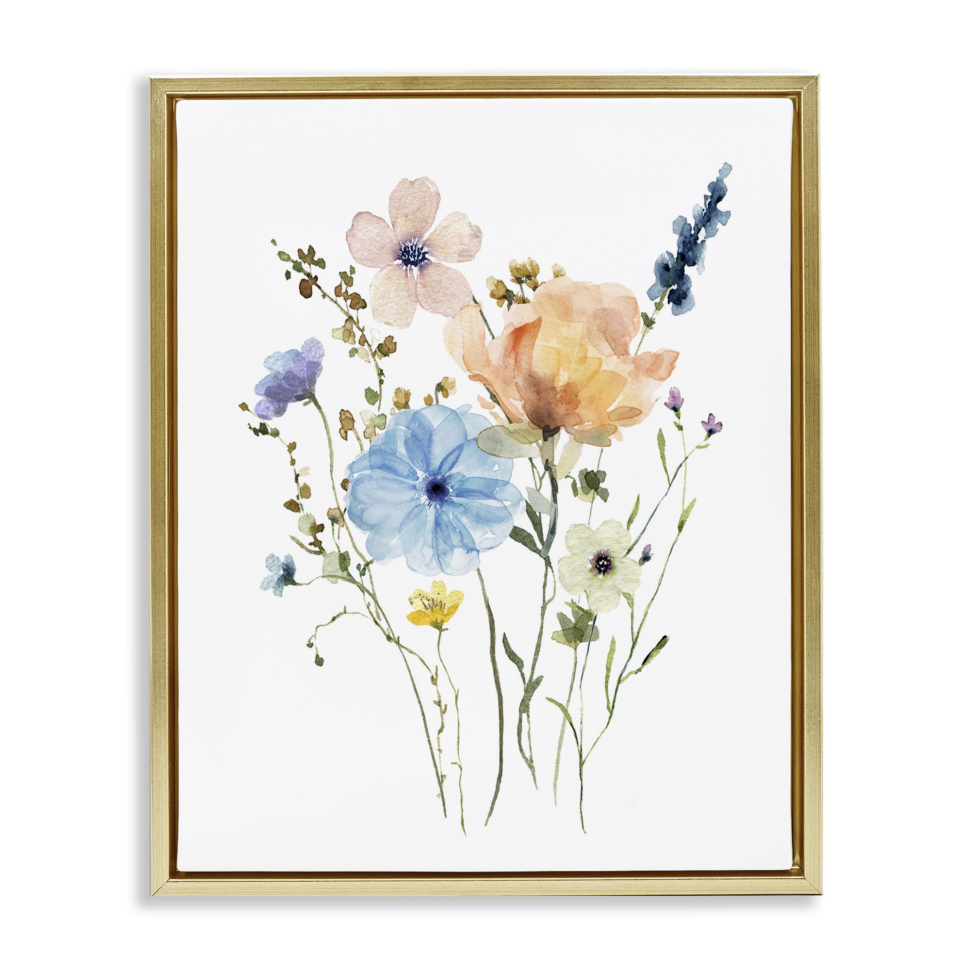 Stupell Industries Metallic Gold (Matte) Wildflower Sprig Botanical, 24 X 30 Inch Canvas In Floater Frame