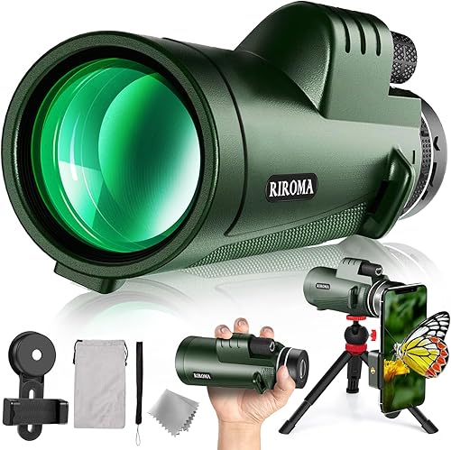 RIROMA Telescopio monocular de 40 x 60 con soporte para teléfono inteligente y trípode, monoculares compactos de prisma de potencia 2022 para
