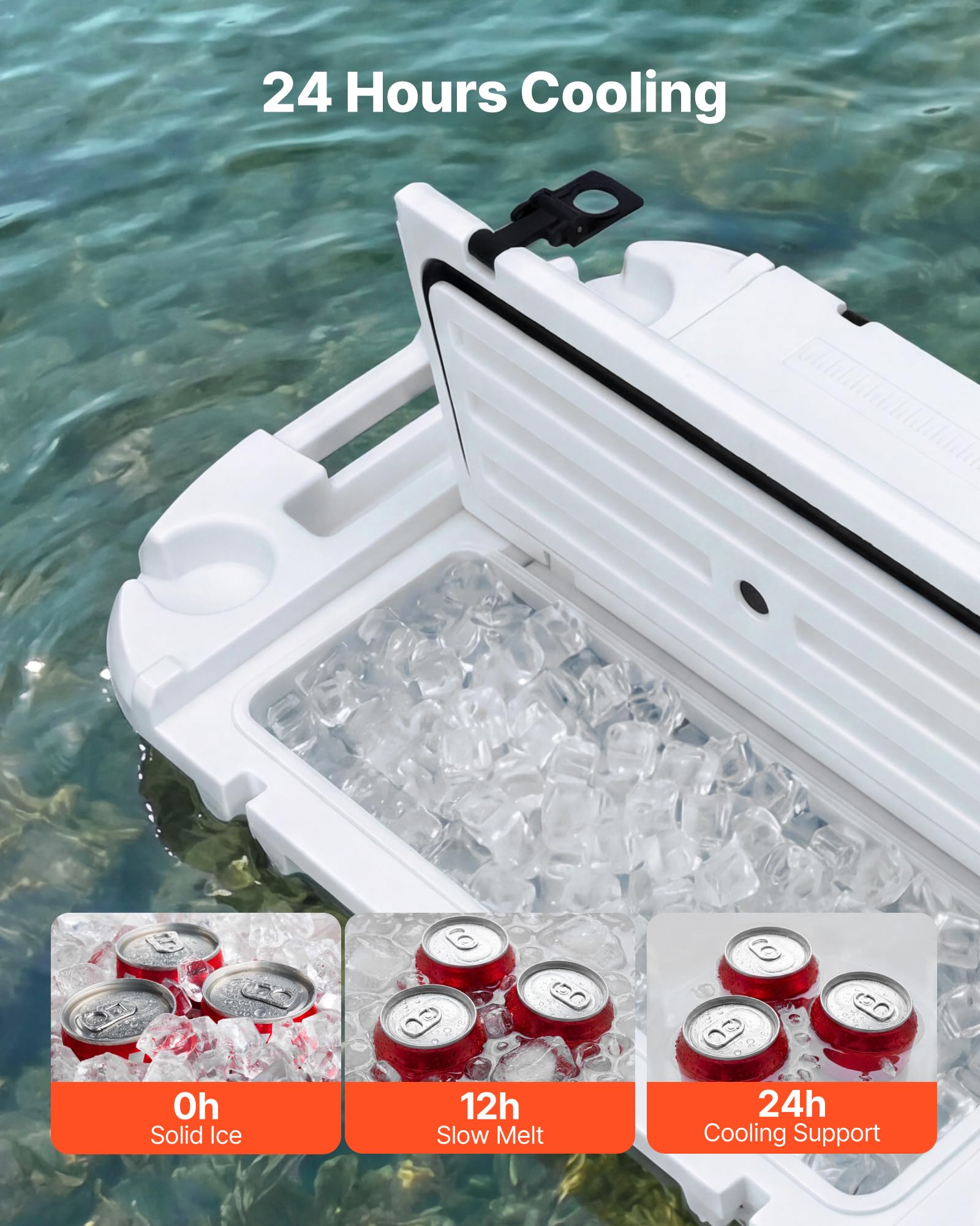 VEVOR Nevera Flotante 37,9 L Enfriador Flotante para Agua y Tierra con Carcasa Rígida Aislada, Portavasos, Asas Laterales, Cuerda de Remolque para Playa Piscina Lago Barco Bebida Hielo, Color Blanco