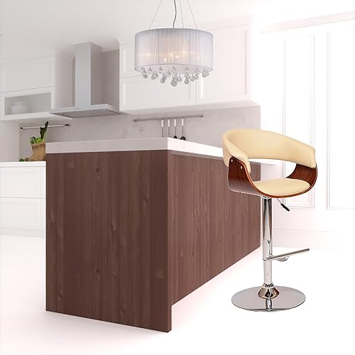 Miniatura 2 de HomeRoots Silla giratoria de cuero sintético color crema y plata de 44 pulgadas con respaldo bajo, altura ajustable y reposapiés