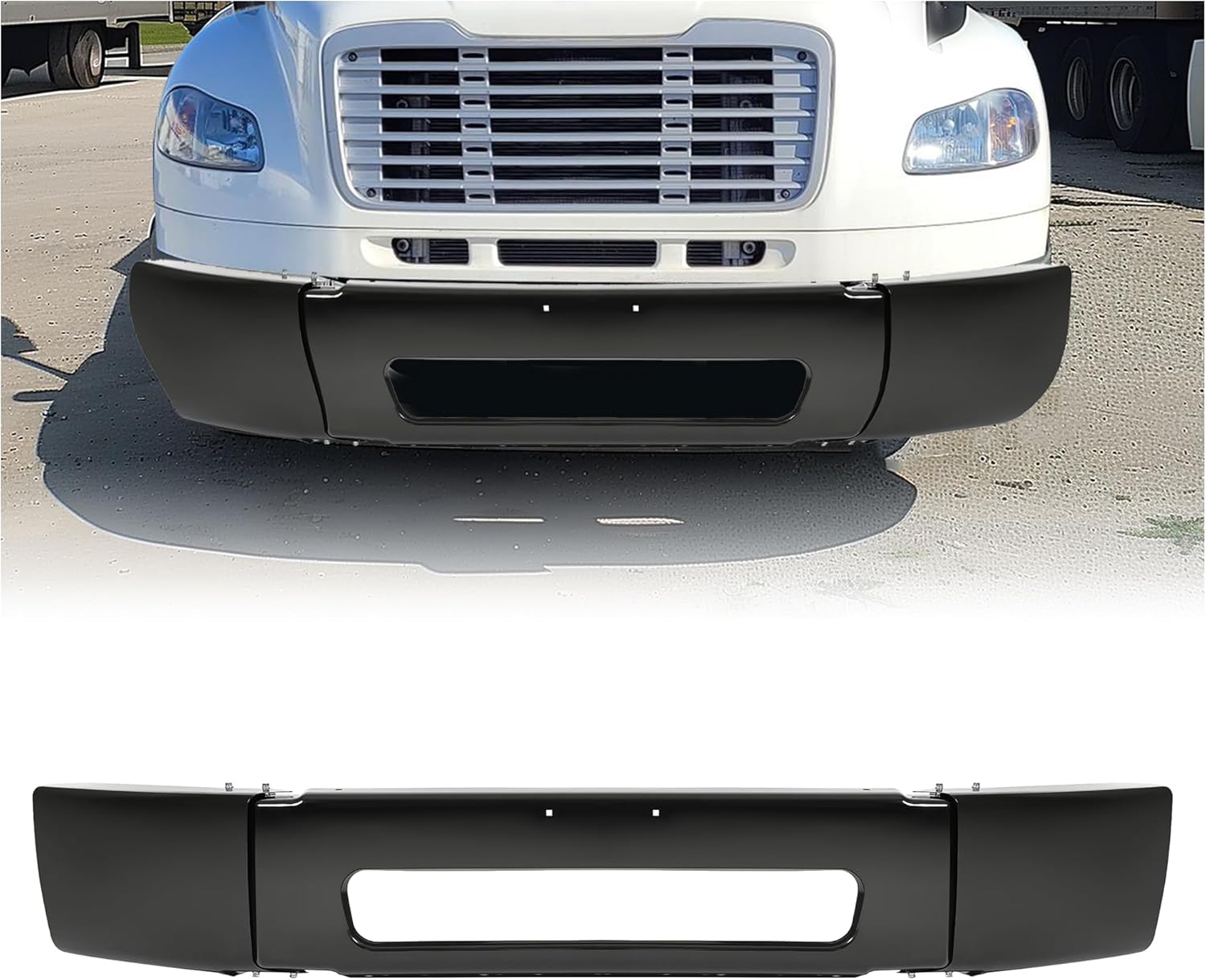 KUAFU Front Bumper Assembly Compatible with 2003-2021 Freightliner M2 106 112 Business Class 93-0491-02 93-0492-02 93-0493-02 Models Steel Bumper Black 3PCs Black Front Bumper Assembly