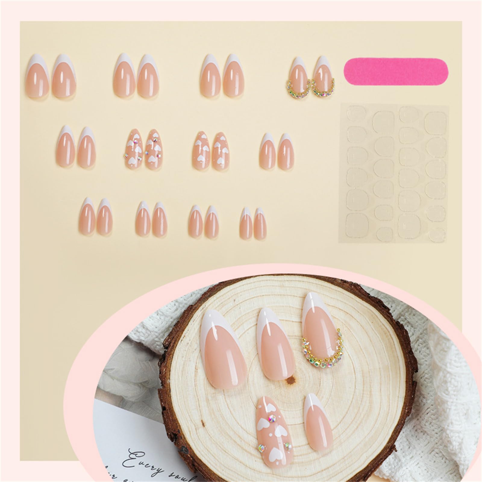 24 unghie artificiali corte a mandorla lucida a forma di cuore, con punta francese, accessori per manicure per ogni occasione